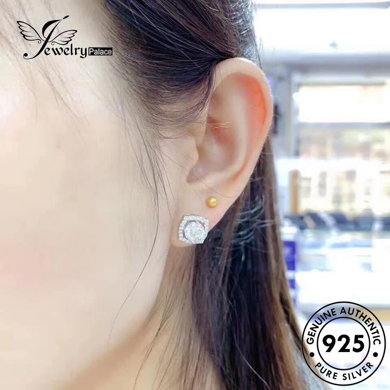 Jewelrypalace Anting Tusuk Moissanite Berlian Asli Silver Wanita Bulat925 E862