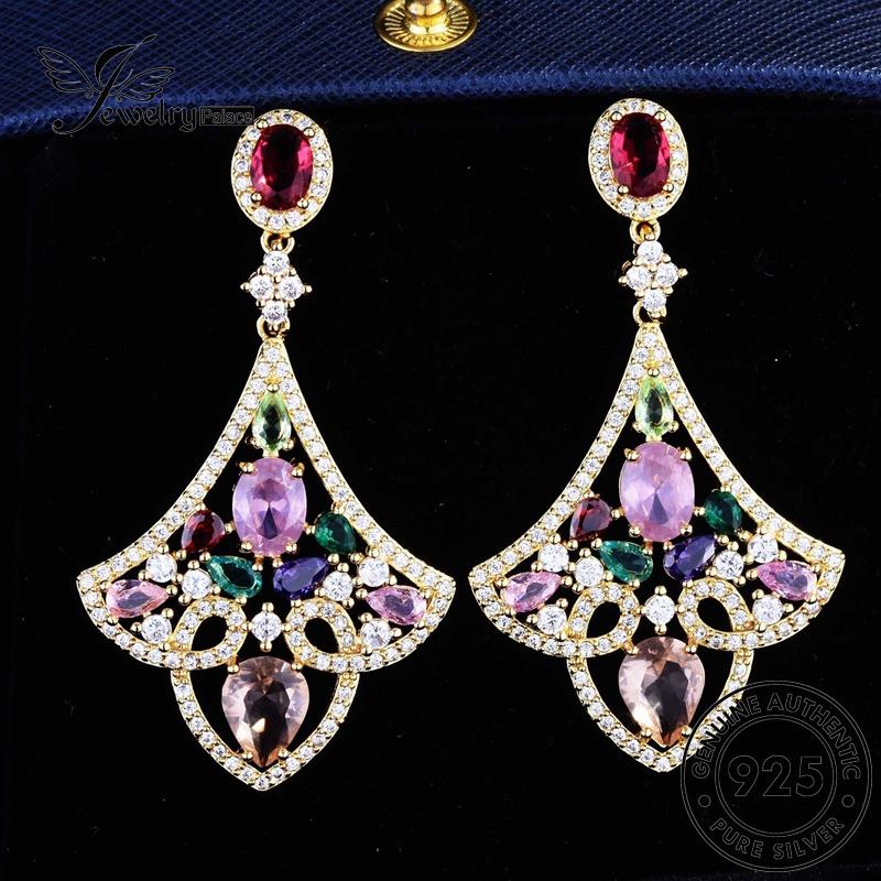 Jewelrypalace Sektor Wanita Emas Pink Anting Kristal Berlian Stud Perak925 Asli E838