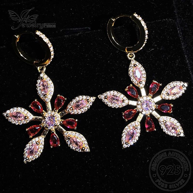 Jewelrypalace Snowflake Berlian Emas Asli Anting Hoop Silver Pink Kristal925 Wanita E839