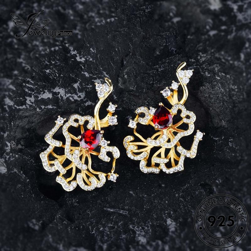 Jewelrypalace Anting Tusuk Drop925 Asli Bentuk Ruby Gold Wanita Perak E980