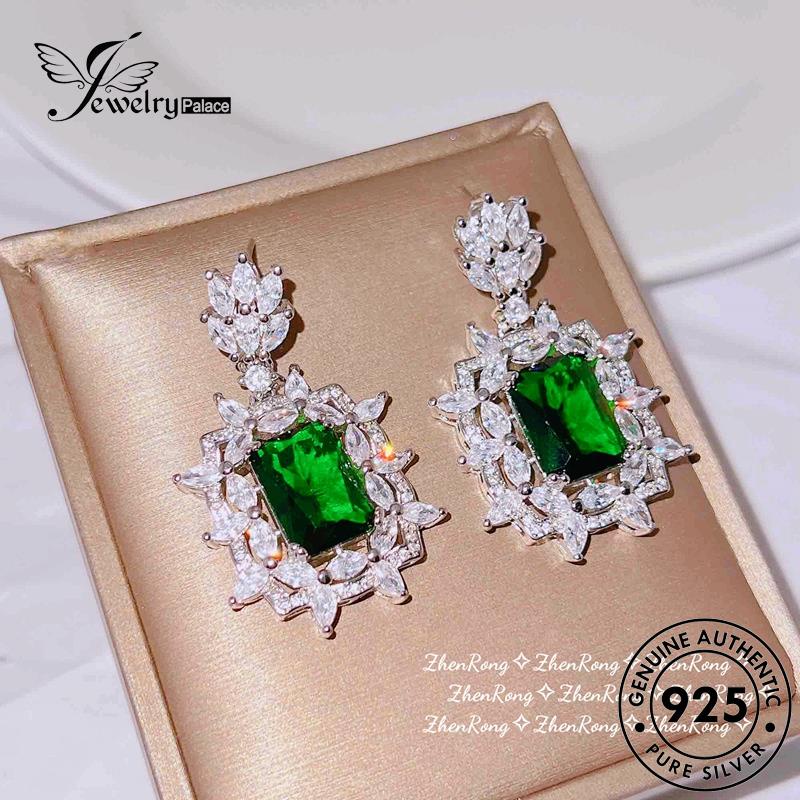 Jewelrypalace Emerald Stud Asli Wanita925 Anting Kolom Perak Kotak E991