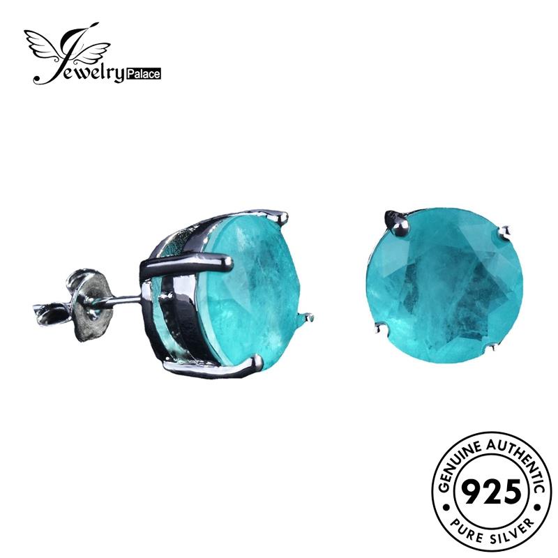 Jewelrypalace Anting Tusuk Aquamarine Perak Wanita Asli Bulat925 E1074