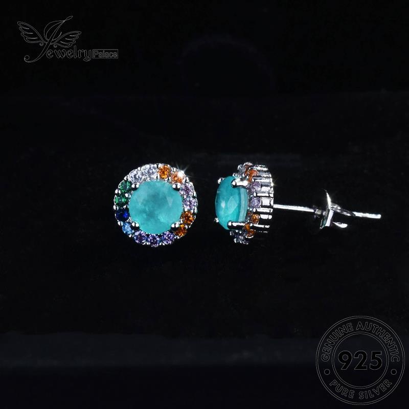 Jewelrypalace Anting Asli Perak925 Wanita Stud Aquamarine Bulat E1076