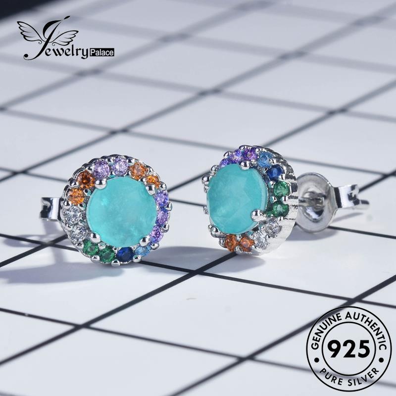 Jewelrypalace Anting Asli Perak925 Wanita Stud Aquamarine Bulat E1076