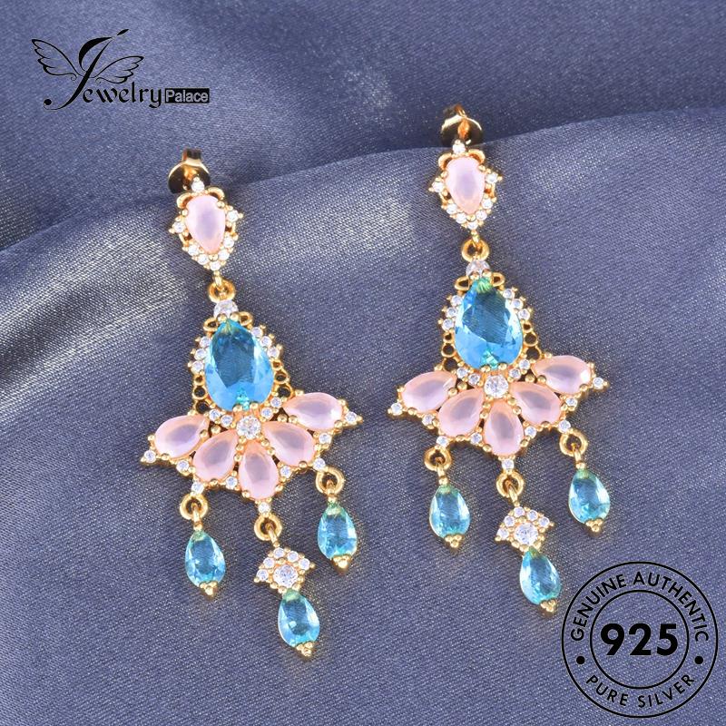 Jewelrypalace925 Asli Aquamarine Anting Tusuk Bentuk Drop Wanita Emas Perak E1060