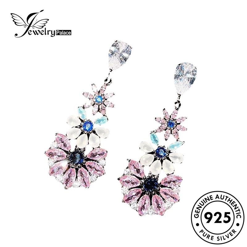 Jewelrypalace Anting Berlian Asli The Crystal Wanita925Bunga Perak Stud Pink E1134