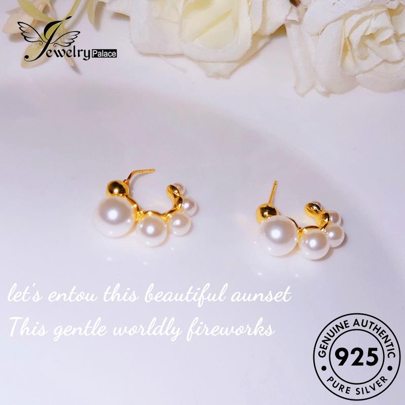 Jewelrypalace Anting Tusuk Perak Gold Wanita Mutiara Asli925 Bulat E1153