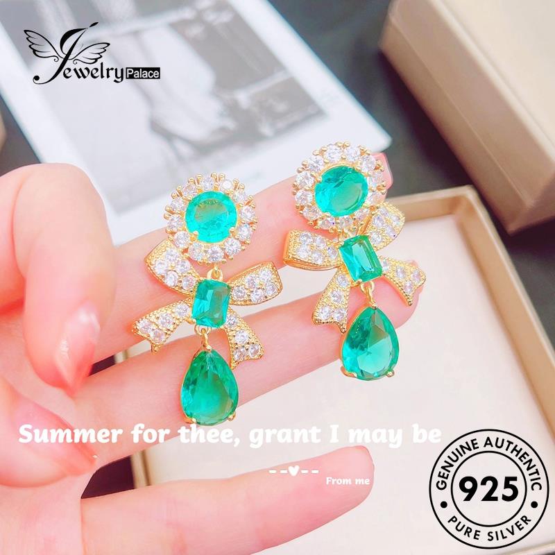 Jewelrypalace Stud Wanita925 Anting Emerald Ikat Asli Busur Perak E1239