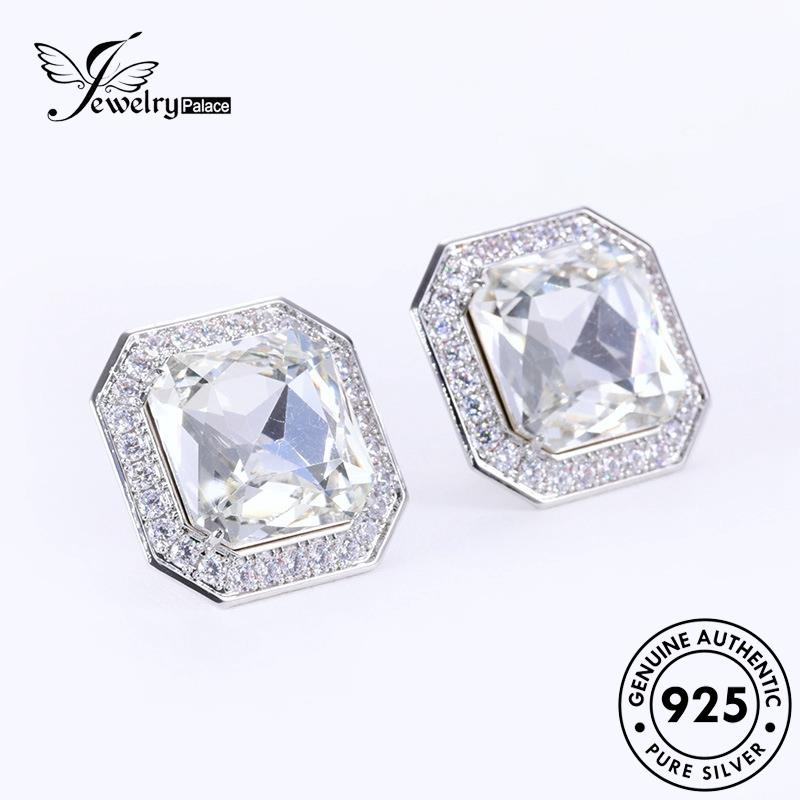 Jewelrypalace Anting Asli925 Stud Wanita Berlian Kotak Moissanite Perak E1240