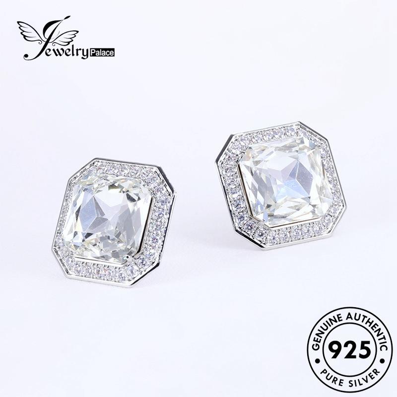 Jewelrypalace Anting Asli925 Stud Wanita Berlian Kotak Moissanite Perak E1240