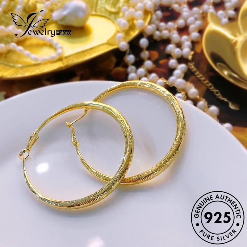 Tempat Perhiasan Wanita925 Anting Tusuk Asli Gold Silver Ukir E1288