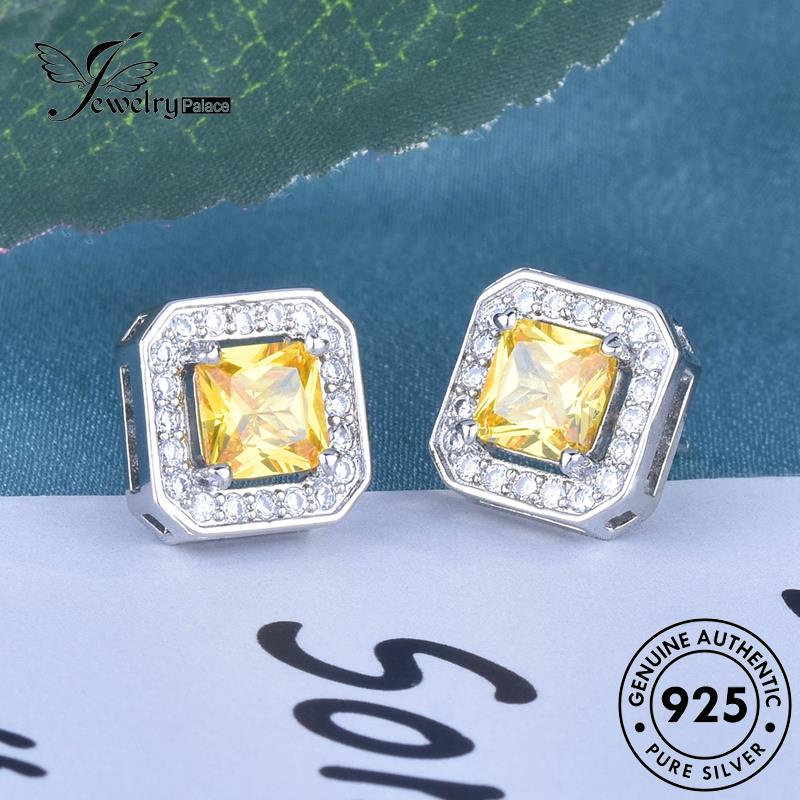 Jewelrypalace Anting Tusuk Wanita Perak Asli925 Citrine Square E1290