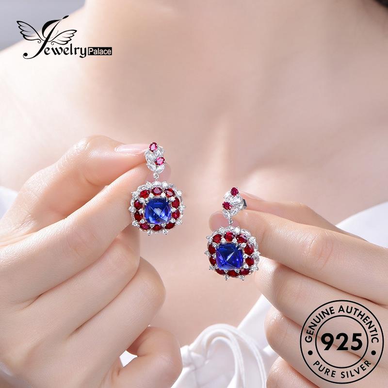 Jewelrypalace Stud925 Anting Perak Asli Wanita Safir Bulat E1294