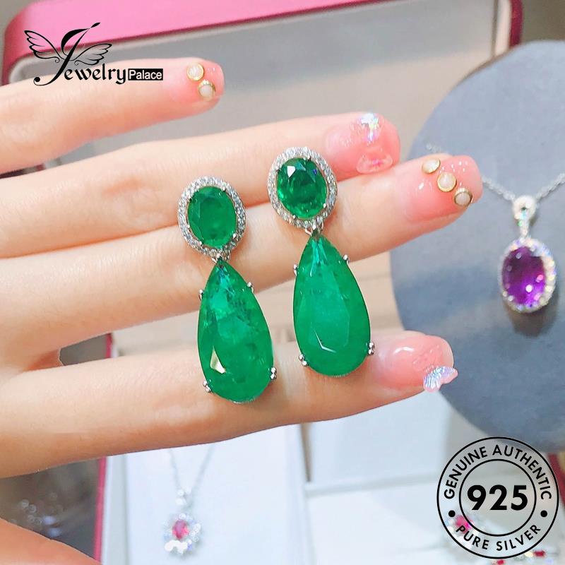 Jewelrypalace Bentuk Anting Perak Emerald Pear Wanita Asli925 Stud E1297