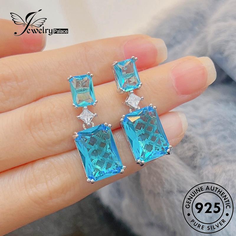 Jewelrypalace Anting Perak925 Asli Stud Emerald Wanita Kotak Kolom E1253