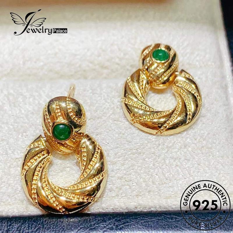 Jewelrypalace Anting Perak Tusuk Wanita Asli Serpentine Gold Emerald925 E1260