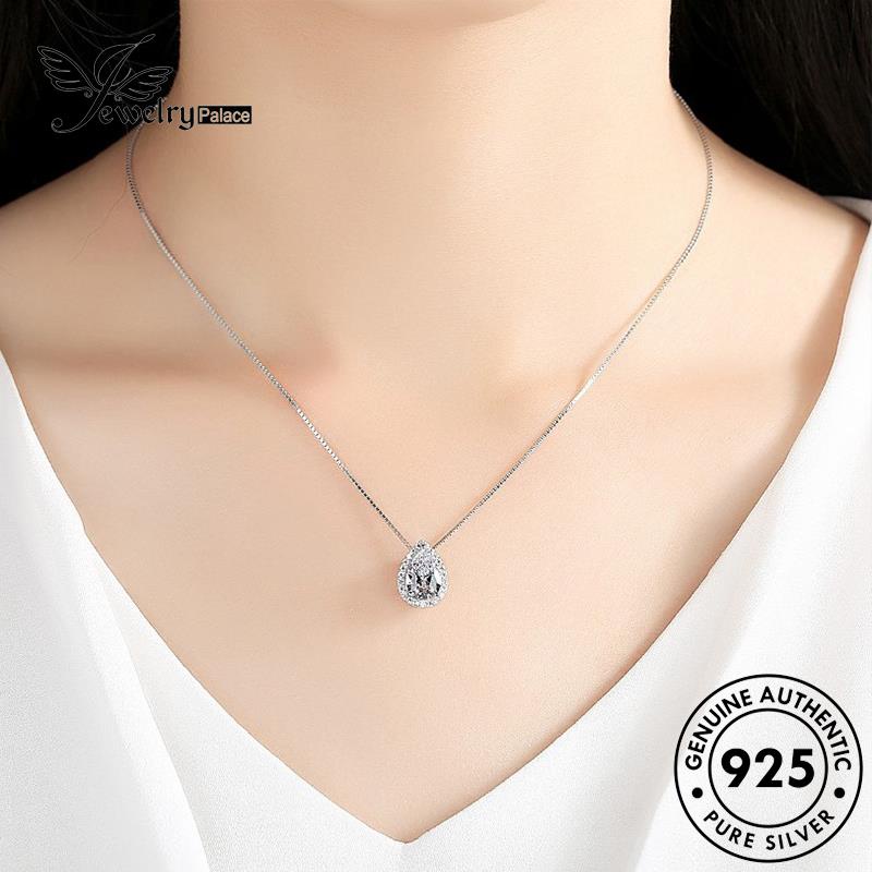 Jewelrypalace Perak Drop Asli Wanita925 Kalung Berlian Moissanite Fashion N68