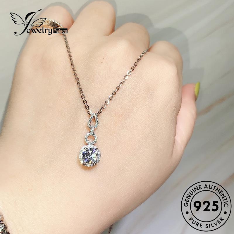 Jewelrypalace Asli925 Berlian Fashion Kalung Perak Moissanite Bulat Wanita N113