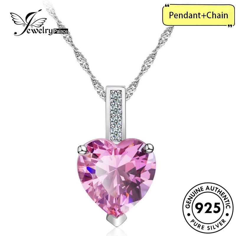 Jewelrypalace Wanita Kalung Perak Asli Fashion925 Love Pink Kristal Berlian N351