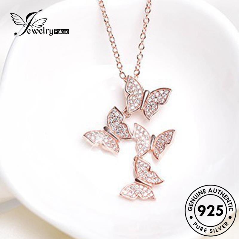 Jewelrypalace Kalung Fashion Wanita925 Emas Kupu Kupu Berlian Asli Silver Moissanite N382