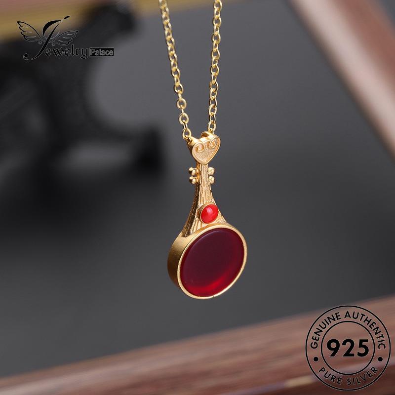 Jewelrypalace Giok Wanita925 Retro Perak Gold Bulat Kalung Asli N663