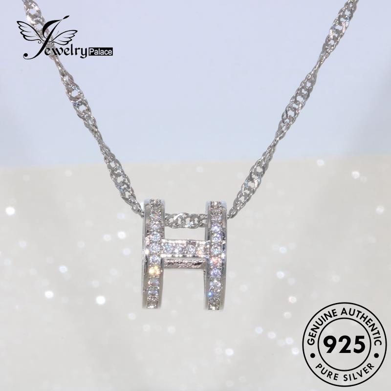 Jewelrypalace H Berlian Moissanite Asli Wanita Kalung Perak Stylish925Huruf N593