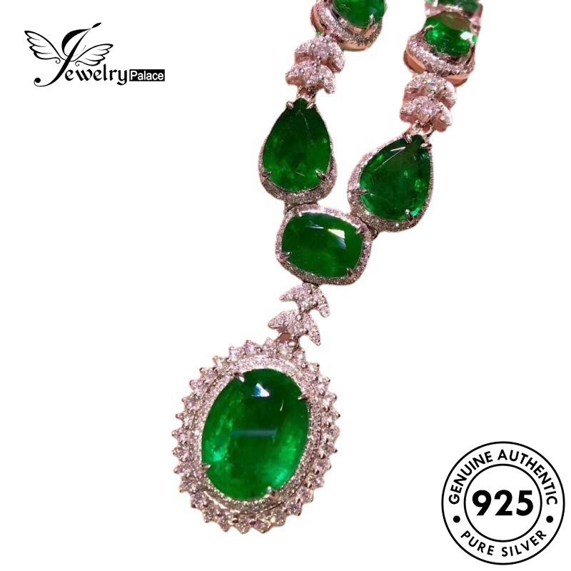 Jewelrypalace Emerald Berlian Wanita Bulat925 Kalung Mewah Perak Asli N1011