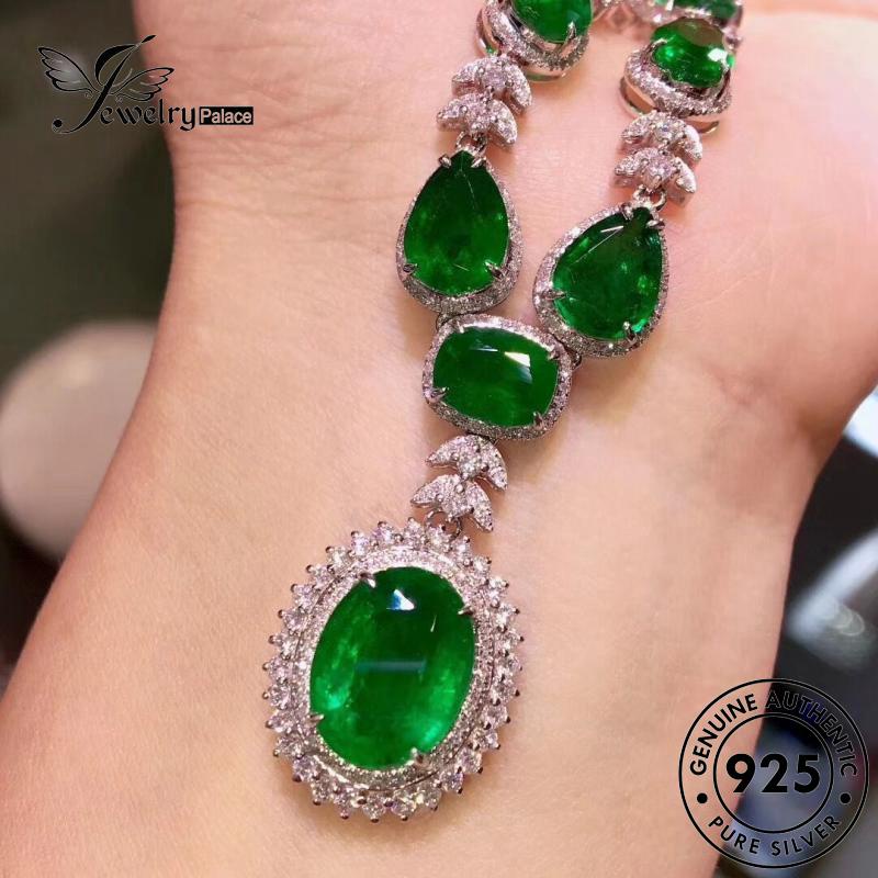 Jewelrypalace Emerald Berlian Wanita Bulat925 Kalung Mewah Perak Asli N1011