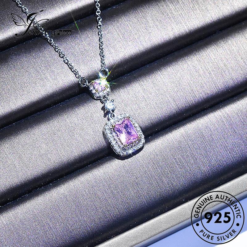 Jewelrypalace Wanita Asli Amethyst Square Kalung Berlian925 Perak Klasik N1082