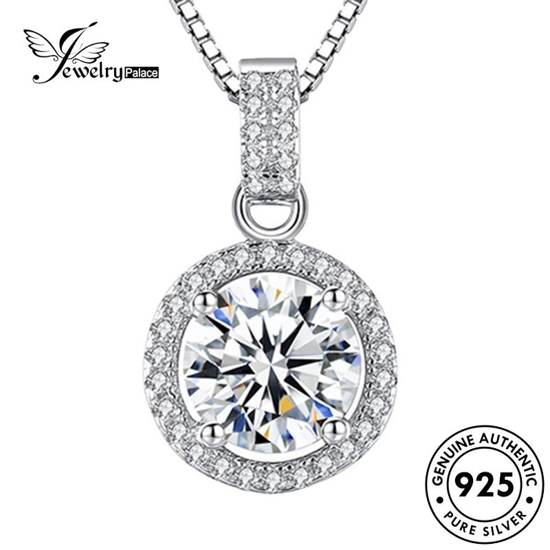 Jewelrypalace Perak Asli Berlian Moissanite Wanita Bulat Klasik Kalung925 N1144