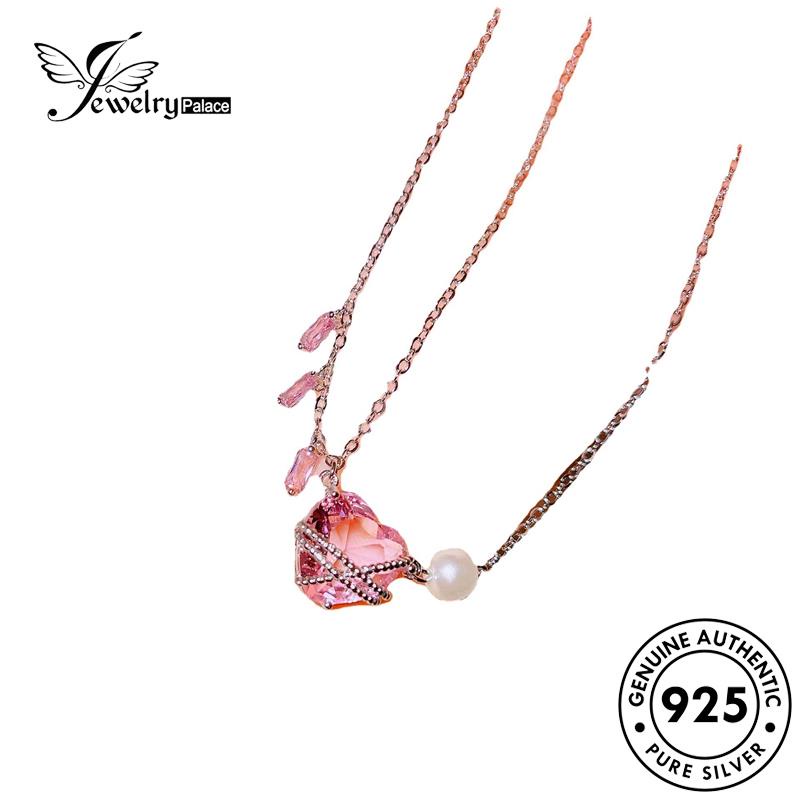 Jewelrypalace Love Kreatif Perak Berlian Kristal925Asli Wanita Kalung Pink N1299