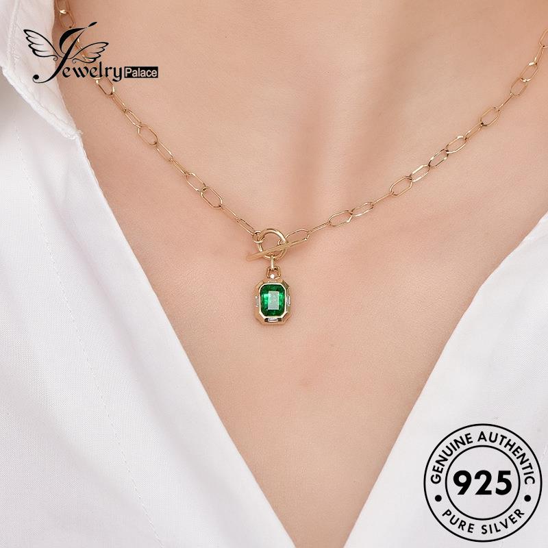 Jewelrypalace Creative Square Silver925 Berlian Wanita Emerald Asli Kalung Emas N1314