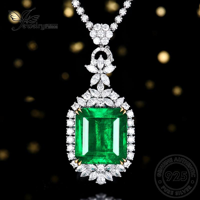 Jewelrypalace Wanita Perak Asli Square Emerald Kalung Berlian Fashion925 N1377