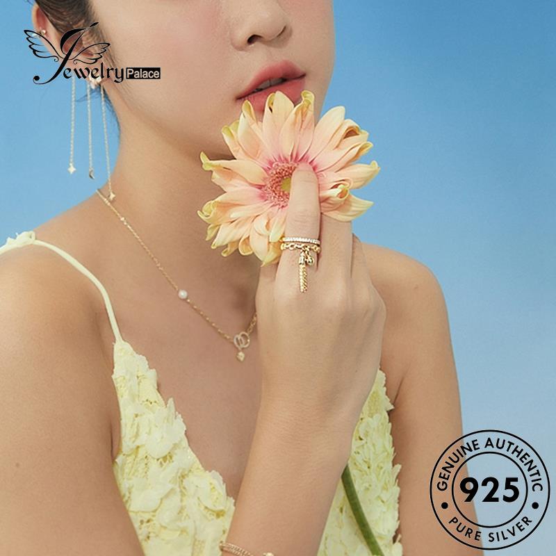 JEWELRYPALACE Wanita Perak Perhiasan korea Ball Original Silver Diamond Gold Hanging Silver Kawin Cincin Aksesori Asli Sterling Retro Fringe 925 Yarn Moissanite Murni Nikah R79