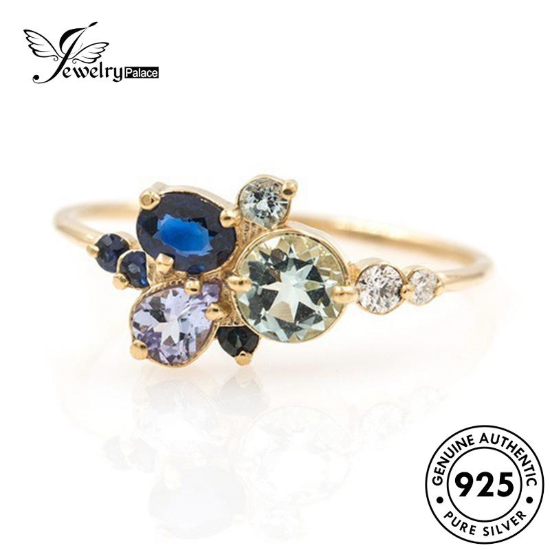 JEWELRYPALACE Cincin Perak Gold Silver Sterling Asli Perhiasan Silver Murni Creativity Nikah Kawin Original korea Pasangan Aksesori Sapphire Couple 925 R273