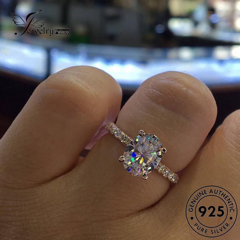 JEWELRYPALACE Gold Silver Perak Cincin Sterling Round Silver Classic Original 925 Nikah korea Asli Moissanite Wanita Murni Aksesori Perhiasan Kawin Diamond R305