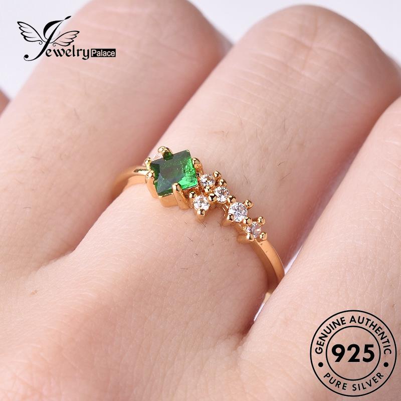 JEWELRYPALACE Gold Wanita Silver Emerald Cincin Original Kawin Silver 925 Retro Square Murni Perak Asli Aksesori Sterling Perhiasan Nikah korea R309