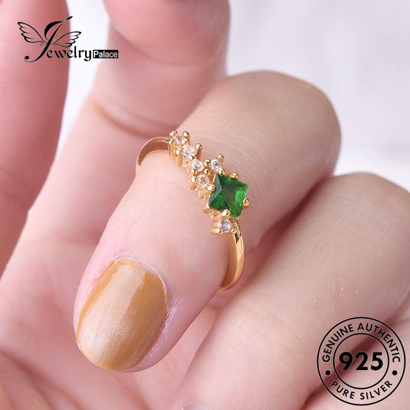 JEWELRYPALACE Gold Wanita Silver Emerald Cincin Original Kawin Silver 925 Retro Square Murni Perak Asli Aksesori Sterling Perhiasan Nikah korea R309