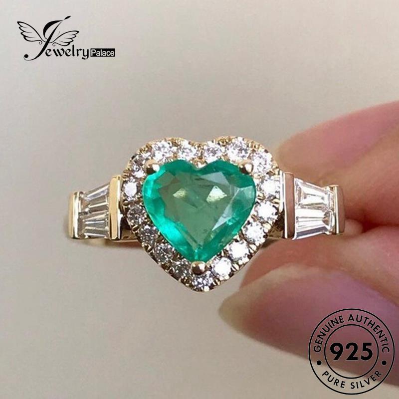 JEWELRYPALACE Asli Silver Perak Sterling Heart Kawin 925 Gold korea Nikah Wanita Emerald Retro Murni Perhiasan Silver Original Aksesori Cincin R397