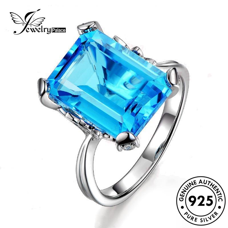 JEWELRYPALACE Square Silver Kawin korea 925 Wanita Cincin Asli Nikah Perhiasan Personality Murni Silver Aquamarine Perak Original Aksesori Sterling R483