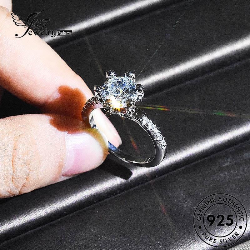 JEWELRYPALACE Silver Six Nikah Murni Wanita Moissanite korea 925 Gold Original Aksesori Claws Kawin Perhiasan Asli Diamond Sterling Cincin Perak Silver Fashion R490