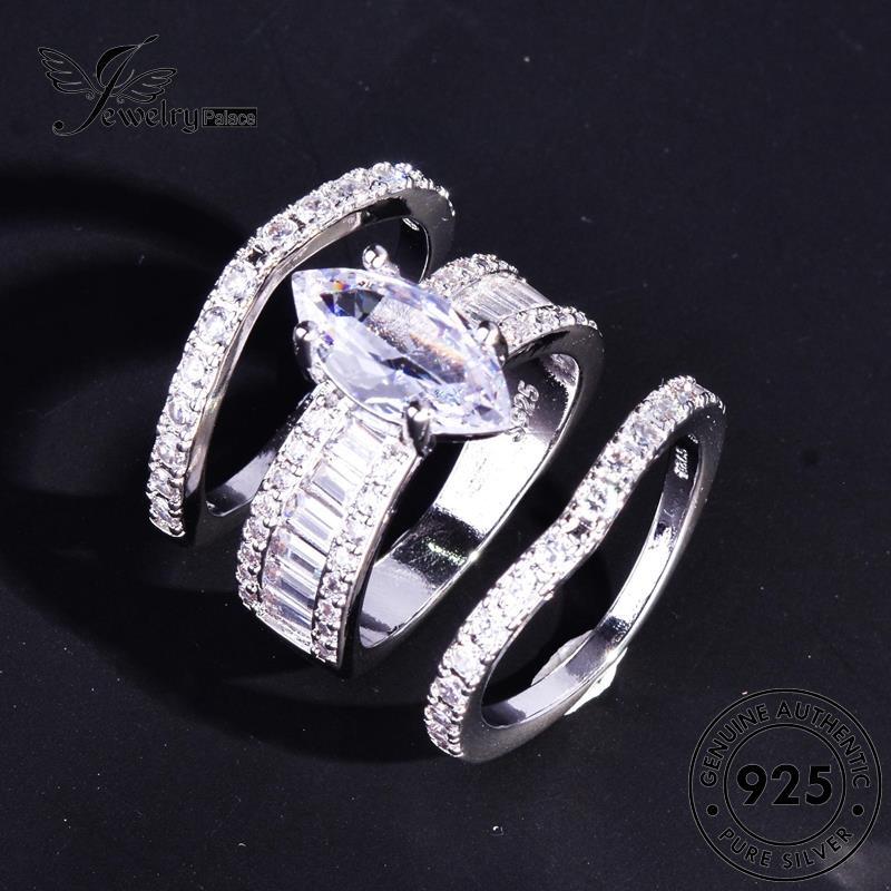 JEWELRYPALACE korea Asli Couple Water Diamond Perhiasan Silver Nikah Original Personalized Murni Moissanite Kawin 925 Sterling Aksesori Pasangan Drop Perak Gold Silver Cincin R1035