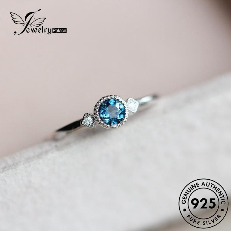 JEWELRYPALACE Cincin Perhiasan 925 Personality Sterling Aquamarine Nikah Asli Original Murni Silver Round Silver Aksesori Wanita Perak Kawin korea R928