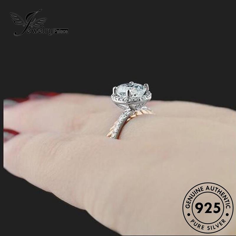 JEWELRYPALACE Silver Sterling Aksesori Kawin 925 Perhiasan korea Perak Oval Wanita Murni Moissanite Asli Gold Fashion Cincin Original Silver Nikah Diamond R944