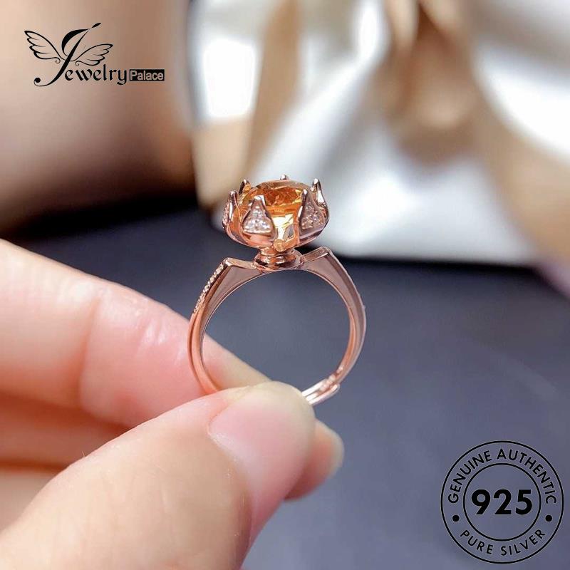 JEWELRYPALACE Perhiasan Simple Gold Wanita Sterling Asli 925 Aksesori Silver Citrine Silver Nikah korea Kawin Original Oval Murni Cincin Perak R1709