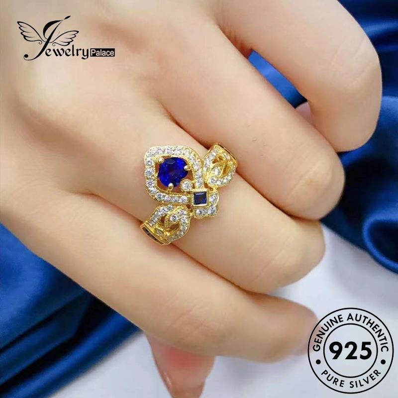 JEWELRYPALACE Kawin Silver Gold Murni Crown Silver Sapphire Wanita Asli Nikah Personalized Perhiasan Cincin Perak 925 Original korea Sterling Aksesori R2070