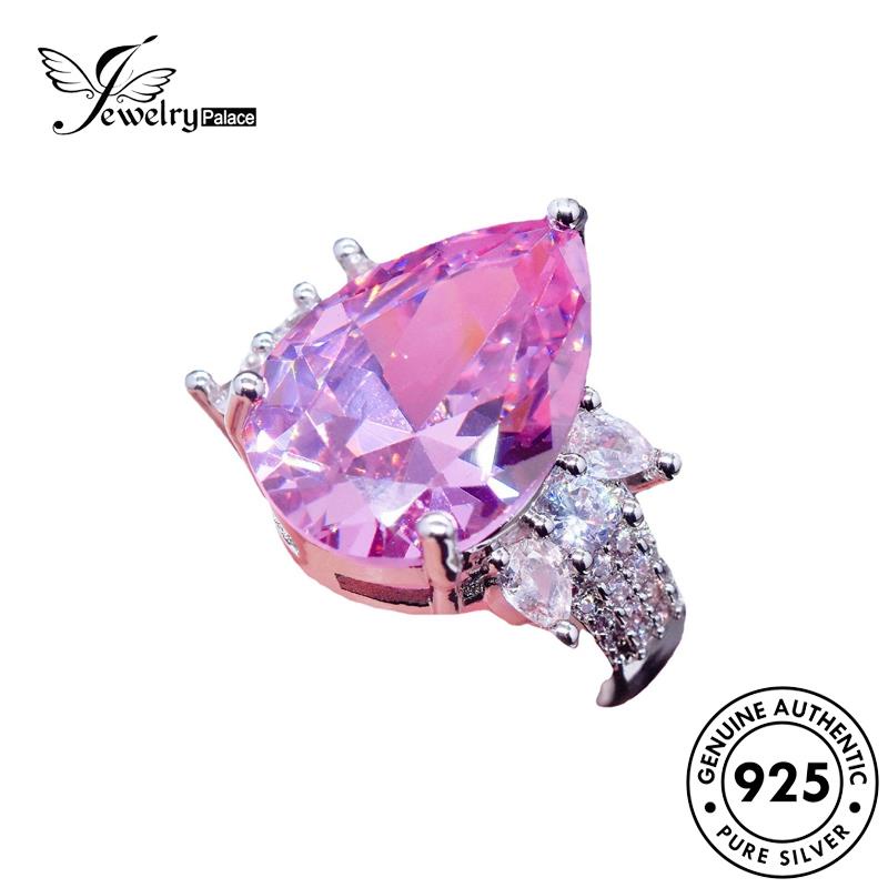 JEWELRYPALACE korea Shape Wanita Asli Cincin Drop Crystal Original Silver Simple Murni 925 Diamond Aksesori Perhiasan Sterling Nikah Silver Kawin Perak Pink R2109