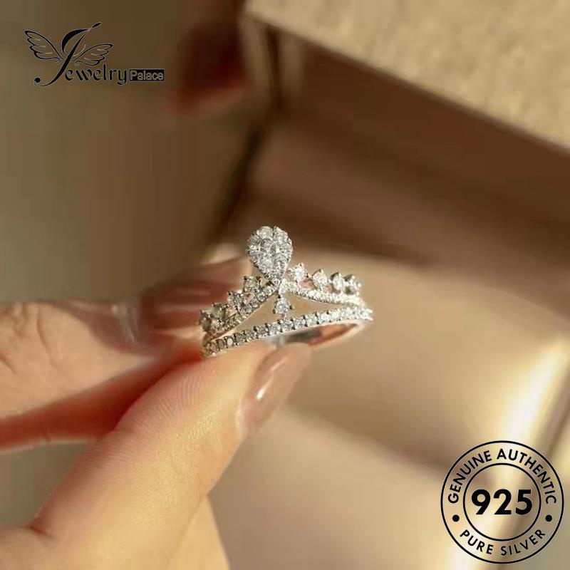 JEWELRYPALACE Perak Original Asli Aksesori Silver Moissanite Murni Nikah Kawin Crown Perhiasan Silver Wanita Simple Sterling Cincin Diamond korea 925 R2120