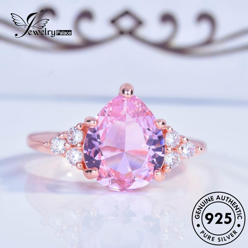 JEWELRYPALACE Murni Sterling Pink Perak Asli Original Silver Perhiasan Pear Silver Crystal Aksesori Diamond Vintage 925 Shape Kawin Wanita Cincin korea Nikah R2155