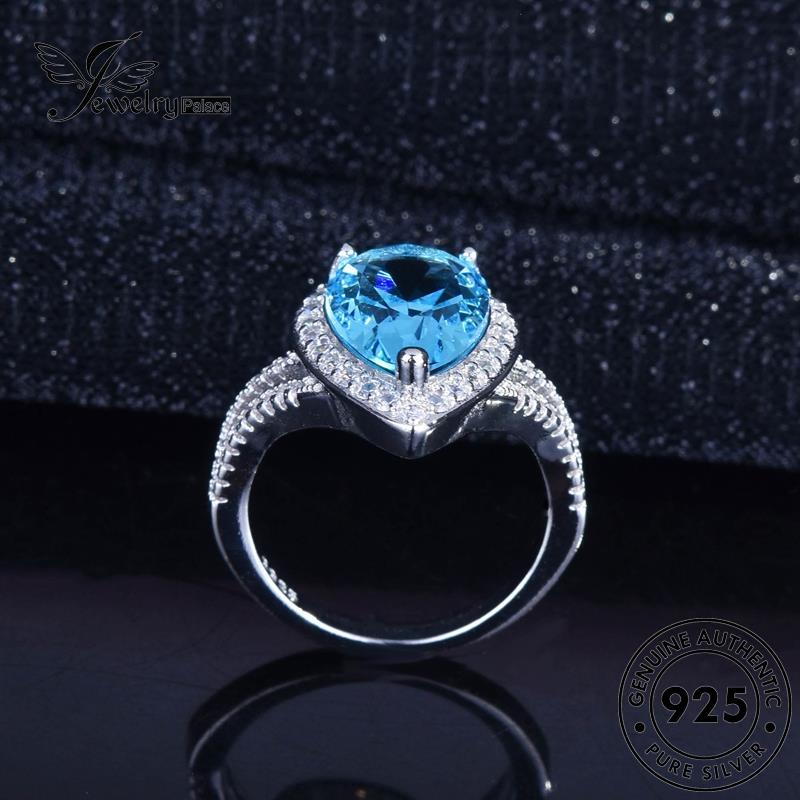 JEWELRYPALACE Aksesori Murni Wanita Asli Perak Original Cincin Kawin Shape 925 Silver korea Sterling Nikah Pear Aquamarine Perhiasan Classic Silver R2159